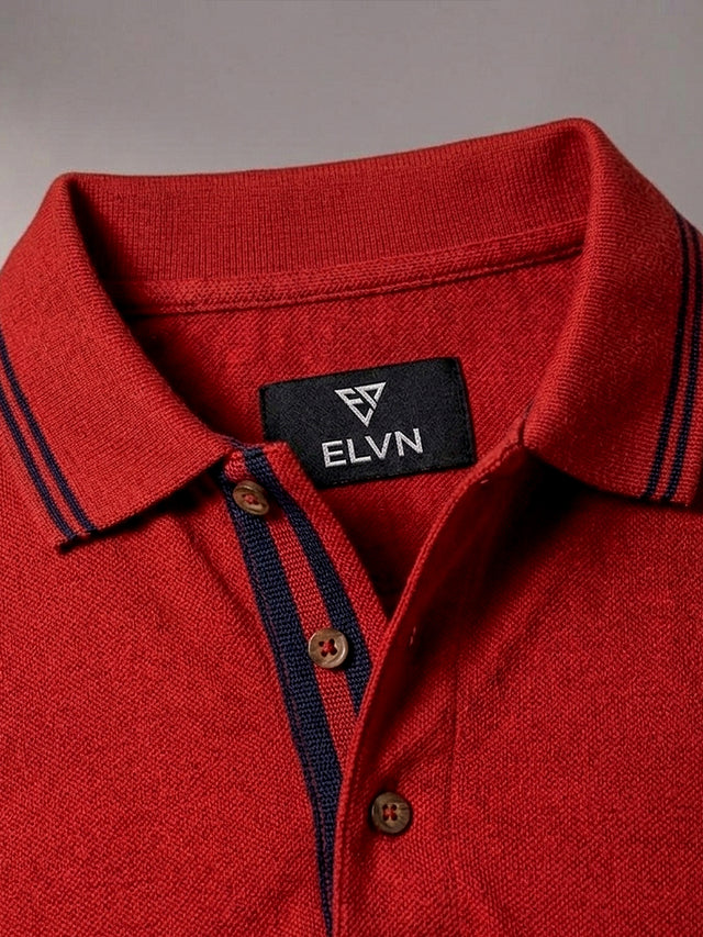 Elvn Men Solid Textured Polo Shirt - Rust
