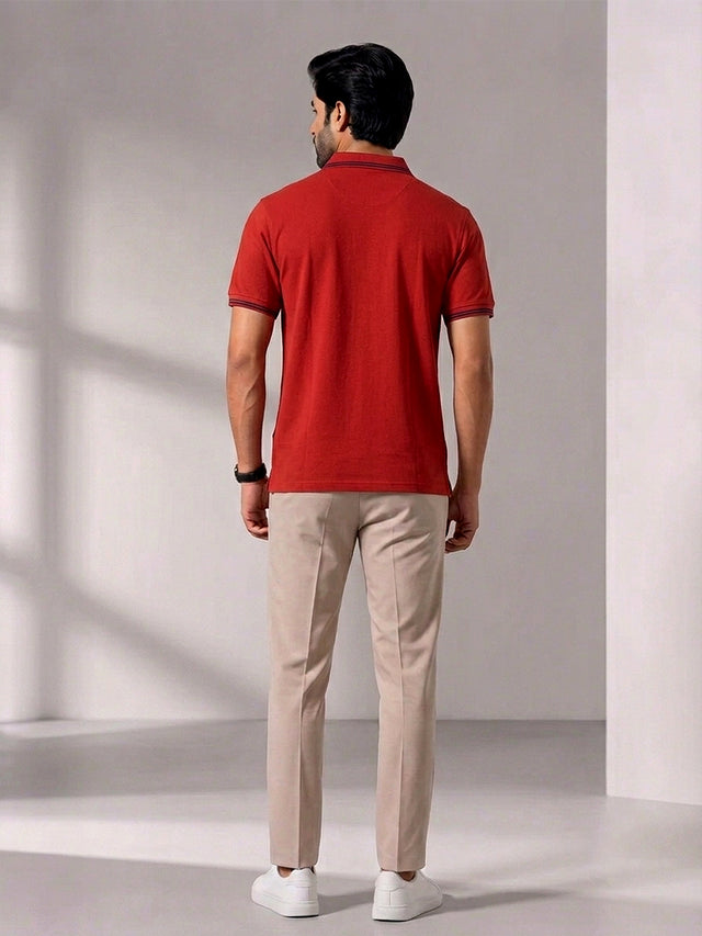 Elvn Men Solid Textured Polo Shirt - Rust
