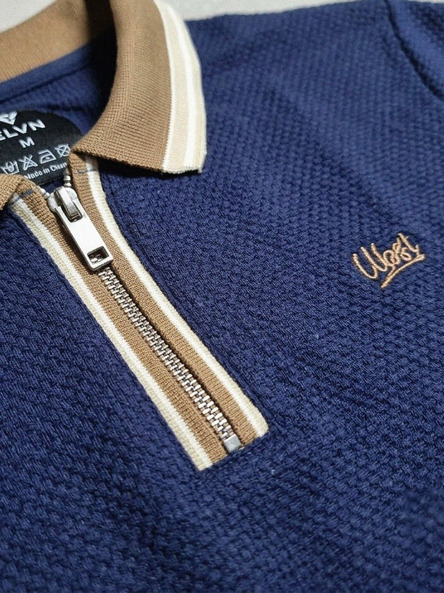 ELVN Men Quarter-Zip Premium Polo Shirt - Navy Blue