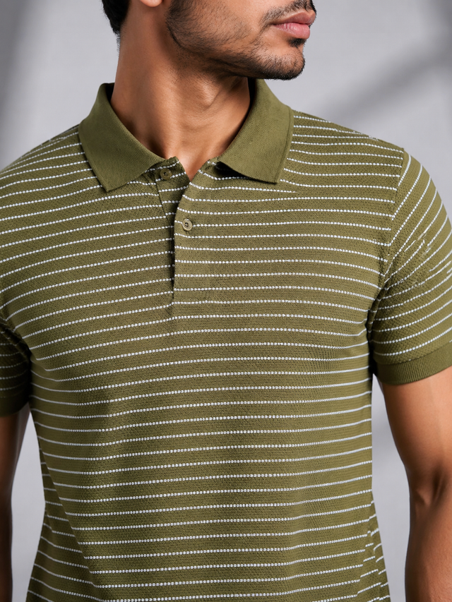 Elvn Classic Striped Polo Tee With Button Placket