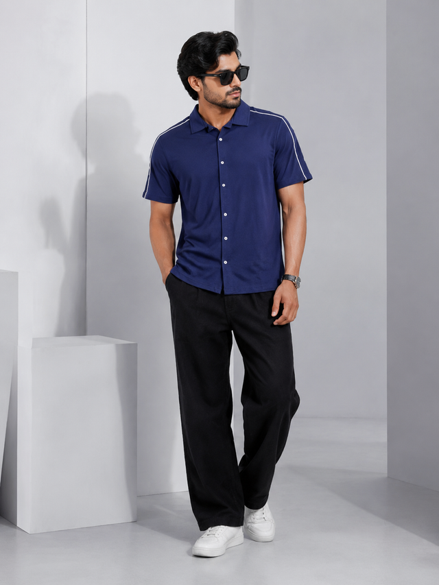 Elvn Retro Style Half Sleeve Shirt with Contrast Tipping
