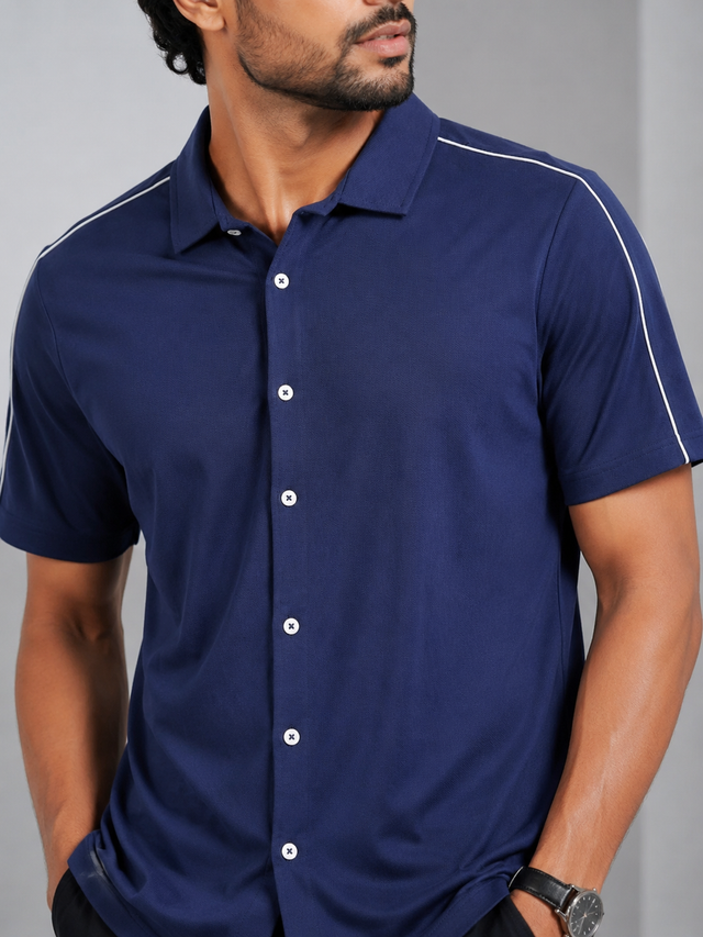 Elvn Retro Style Half Sleeve Shirt with Contrast Tipping
