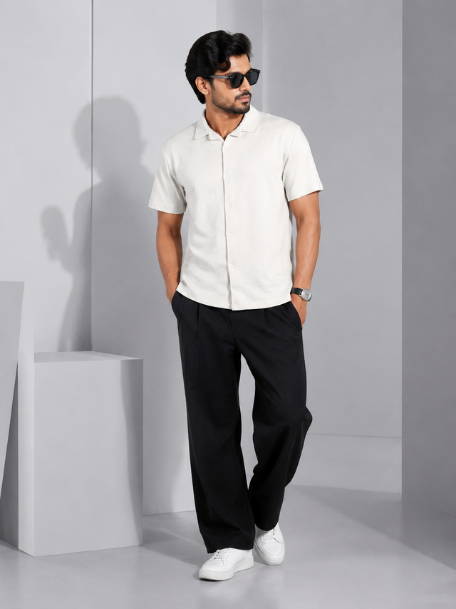Elvn Plain Camp Collar Half Sleeve Shirt for Men