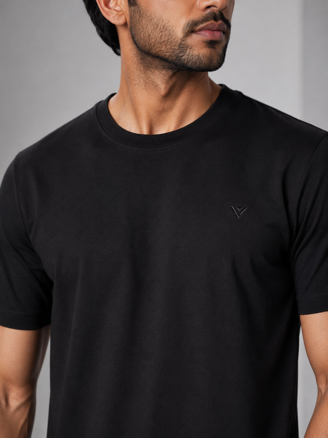 Elvn Plain Round Neck Black T-Shirt for Men