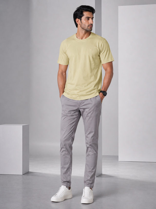 Elvn Plain Round Neck Yellow T-Shirt for Men