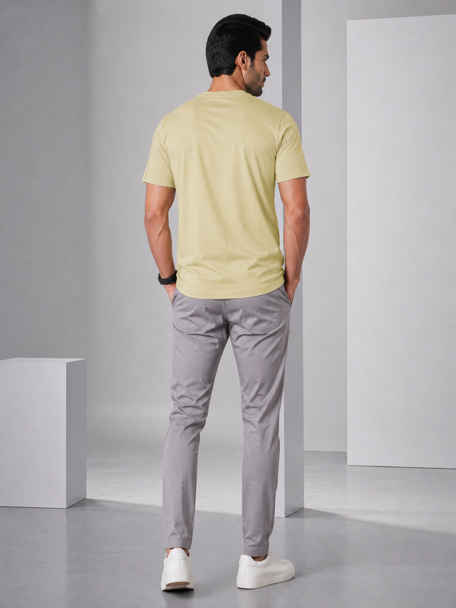 Elvn Plain Round Neck Yellow T-Shirt for Men