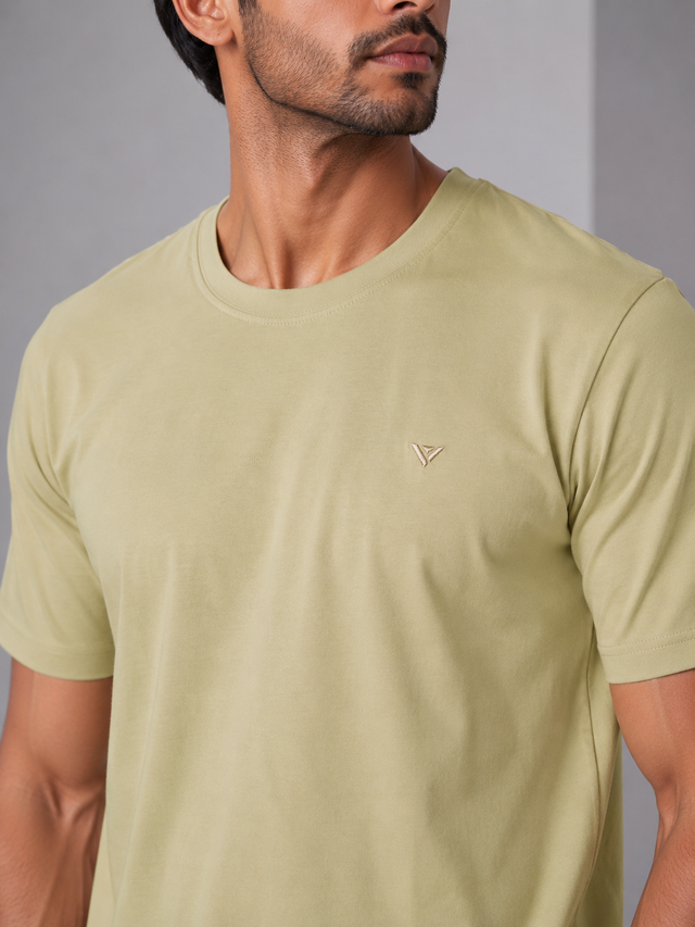 Elvn Plain Round Neck Yellow T-Shirt for Men