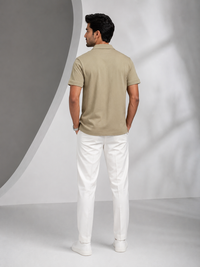 Elvn Plain Camp Collar Half Sleeve Shirt for Men
