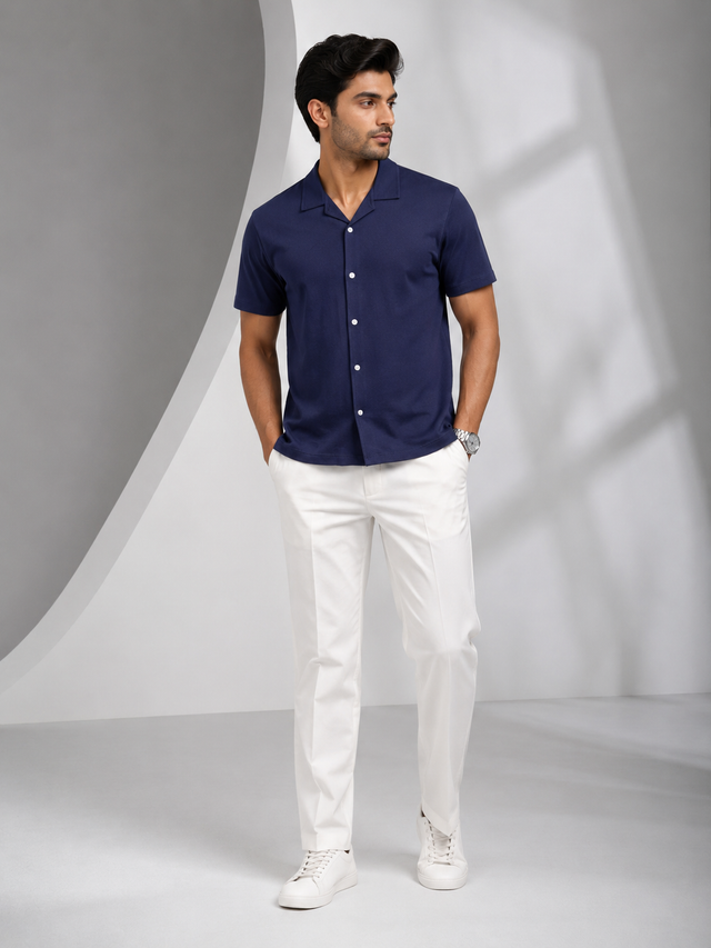 Elvn Plain Camp Collar Half Sleeve Button Down Shirt