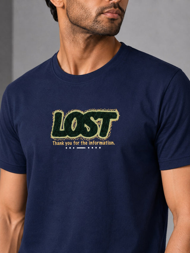 Elvn Lost Typography Print Crew Neck T-Shirt