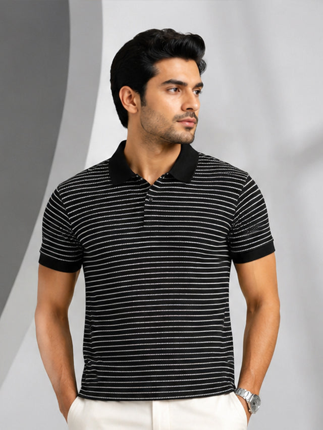 Elvn Classic Striped Polo Tee With Button Placket