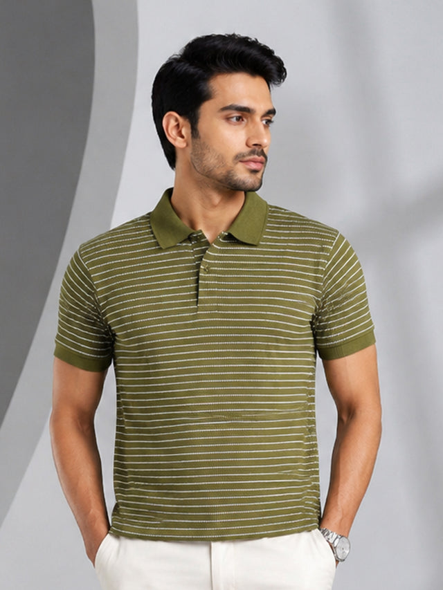 Elvn Classic Striped Polo Tee With Button Placket