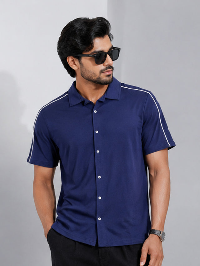 Elvn Retro Style Half Sleeve Shirt with Contrast Tipping