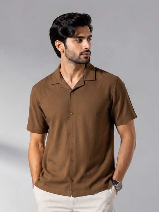 Elvn Plain Camp Collar Half Sleeve Shirt for Men