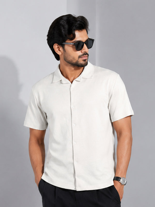 Elvn Plain Camp Collar Half Sleeve Shirt for Men