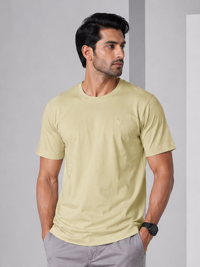 Elvn Plain Round Neck Yellow T-Shirt for Men