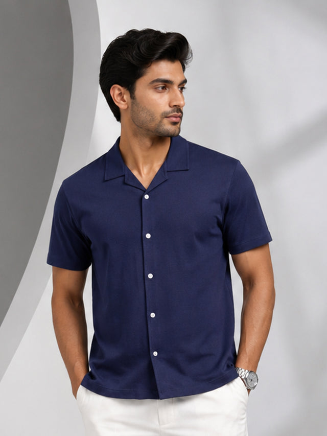 Elvn Plain Camp Collar Half Sleeve Button Down Shirt
