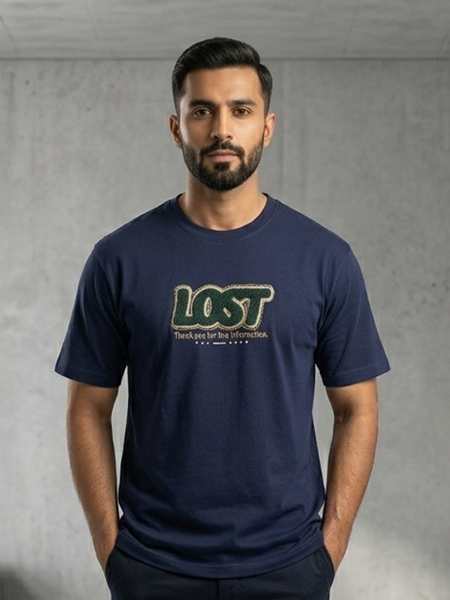 Elvn Lost Typography Print Crew Neck T-Shirt