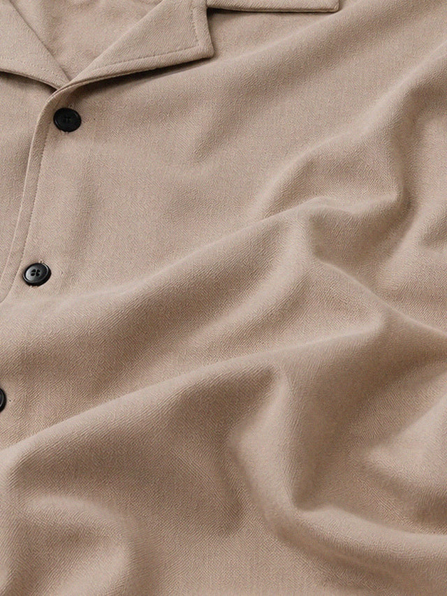 ELVN Retro Style Contrast Piping Beige Casual Shirt - Beige