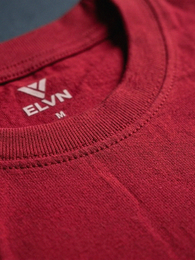 ELVN Embroidered Logo Crew Neck T-Shirt - Maroon
