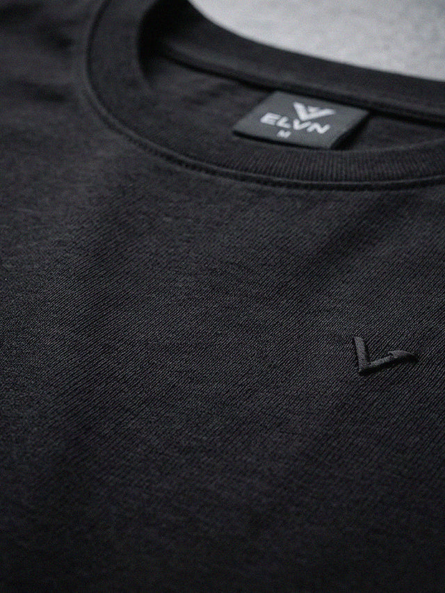 ELVN Plain Round Neck Black T-Shirt for Men - Black
