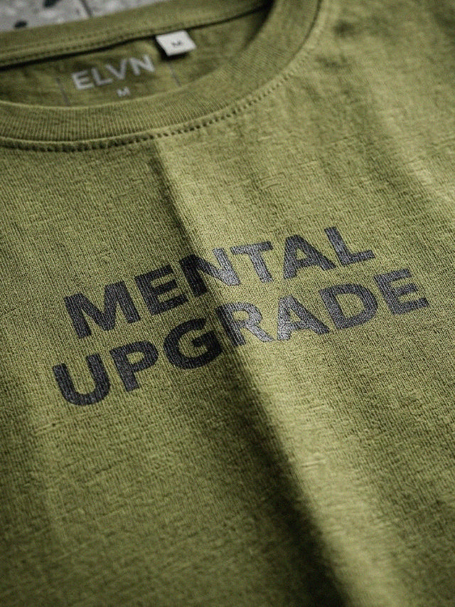 ELVN Mental Upgrade Graphic Print Crew Neck T-Shirt - Olive Green