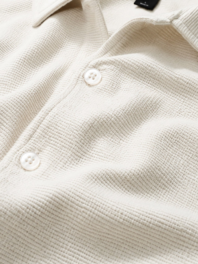 ELVN Plain Camp Collar Half Sleeve Shirt for Men - Off-White