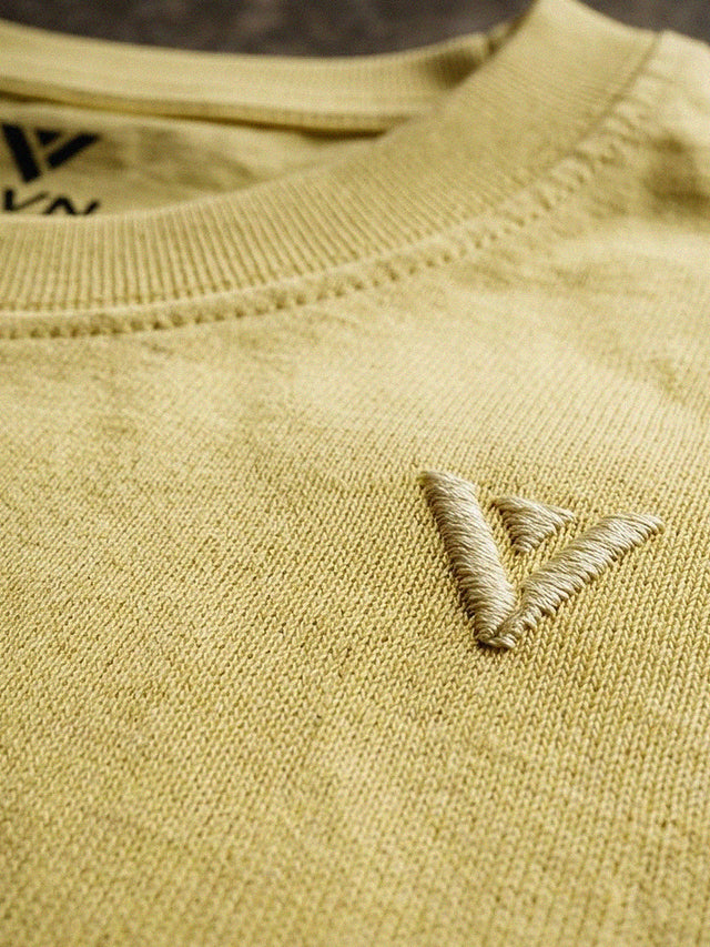 ELVN Plain Round Neck Yellow T-Shirt for Men - Pale Yellow