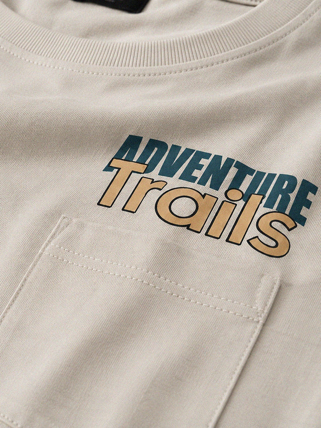 ELVN Adventure Graphic Print Crew Neck T-Shirt for mens - Beige