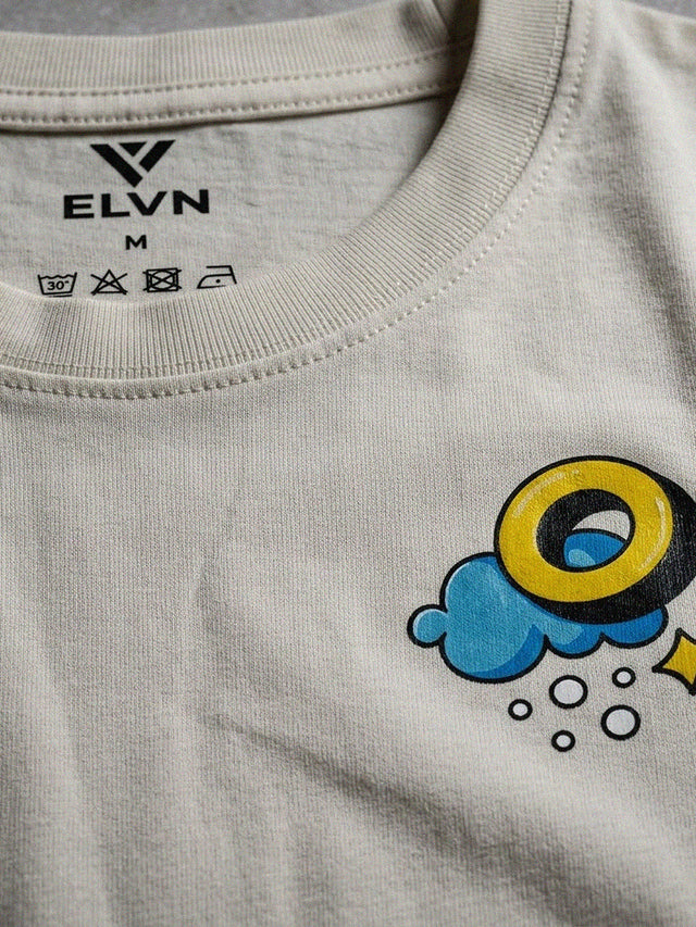 ELVN Chest Graphic Print Crew Neck T-Shirt - Off White