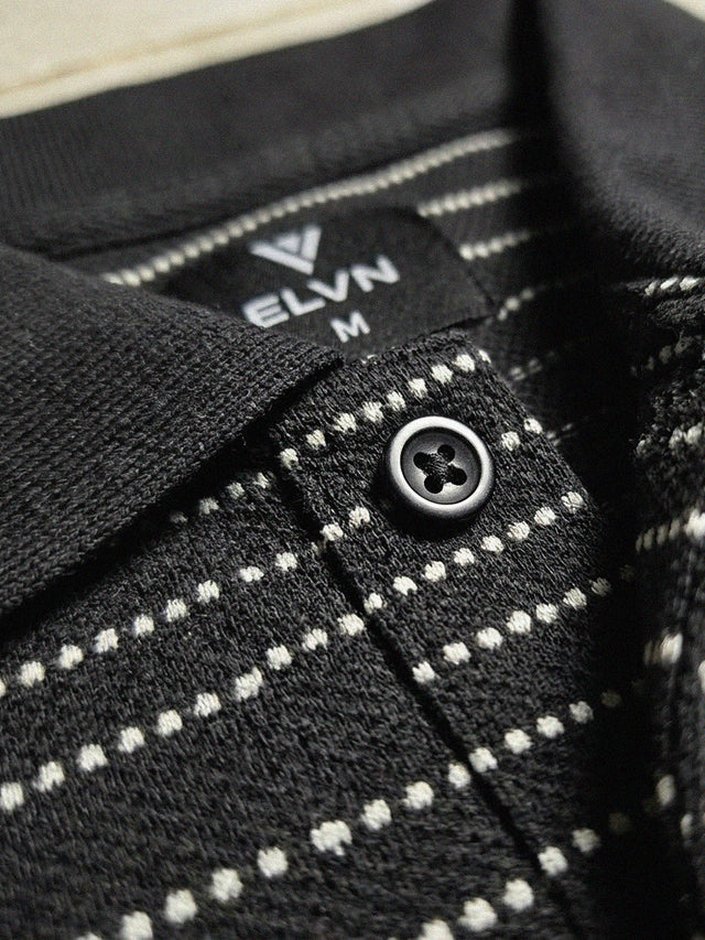 ELVN Classic Striped Polo Tee With Button Placket - Charcoal