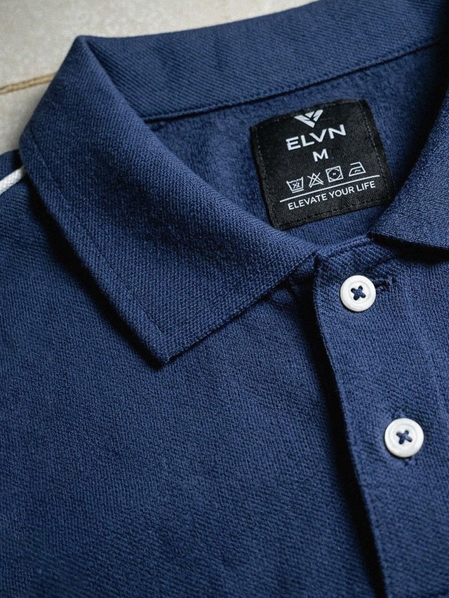 ELVN Retro Style Half Sleeve Shirt with Contrast Tipping -  Navy Blue