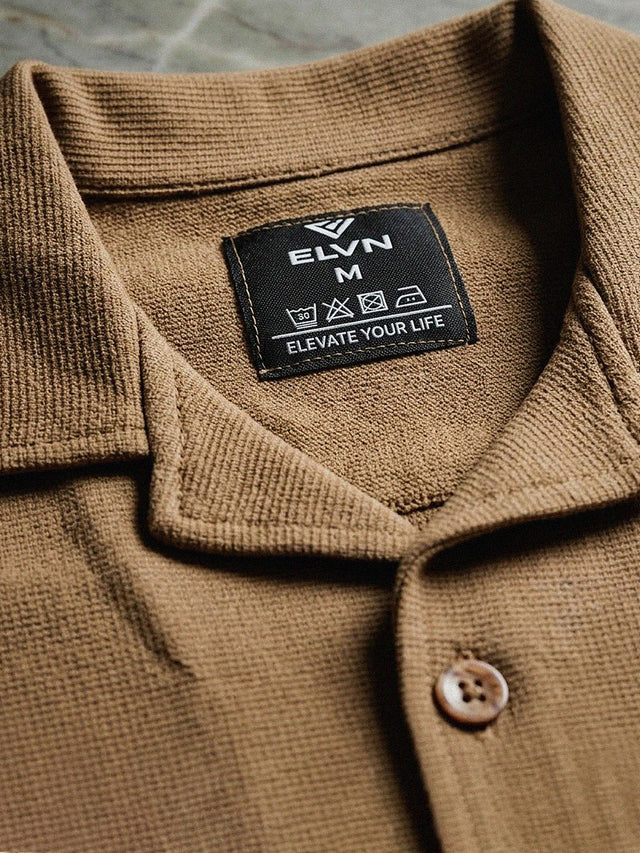 ELVN Plain Camp Collar Half Sleeve Shirt for Men - Brown