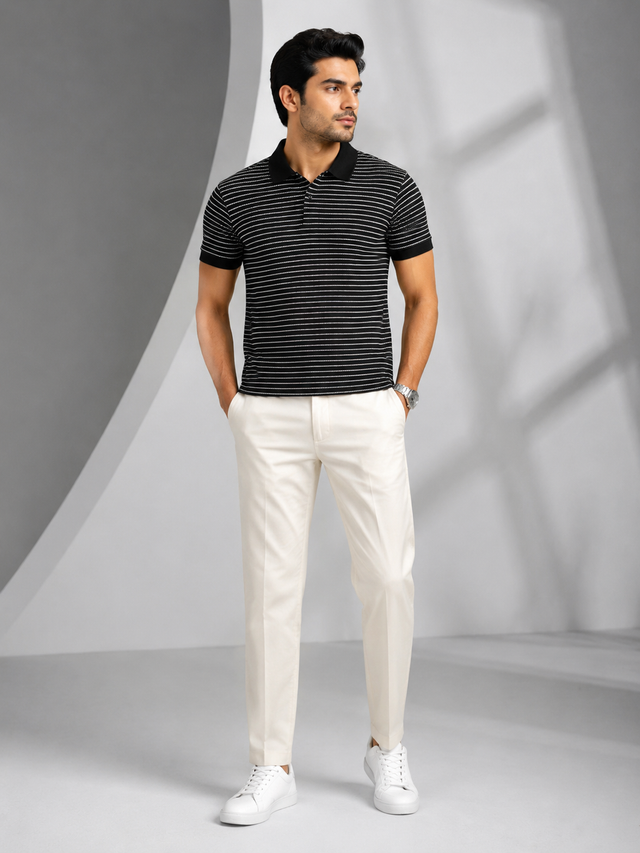 Elvn Classic Striped Polo Tee With Button Placket