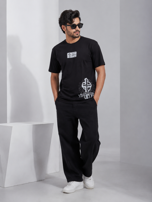 Elvn Side Graphic Print Crew Neck T-Shirt