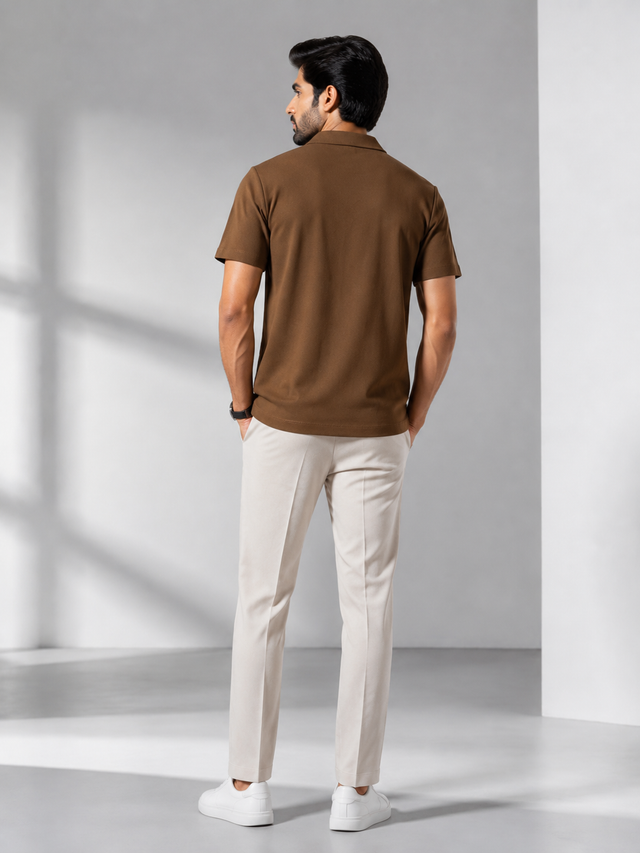 Elvn Plain Camp Collar Half Sleeve Shirt for Men