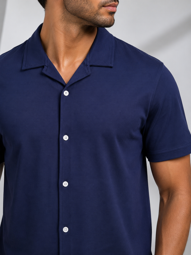 Elvn Plain Camp Collar Half Sleeve Button Down Shirt