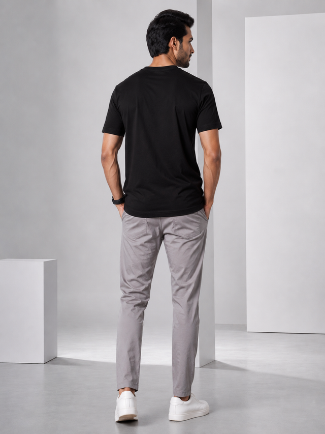 Elvn Plain Round Neck Black T-Shirt for Men