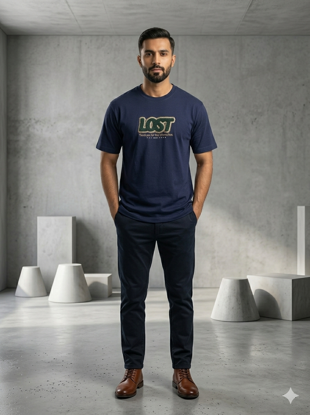 Elvn Lost Typography Print Crew Neck T-Shirt