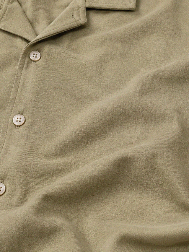 ELVN Plain Camp Collar Half Sleeve Shirt for Men - Beige